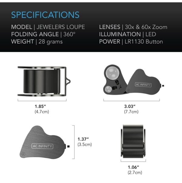 Our Affiliates - AC Infinity Jewelers Loupe, Pocket Magnifying Glass with LED Light & Dual Lenses, 30x 60x Zoom - Image 4