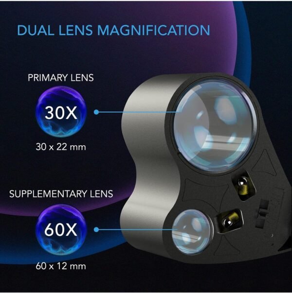 Our Affiliates - AC Infinity Jewelers Loupe, Pocket Magnifying Glass with LED Light & Dual Lenses, 30x 60x Zoom - Image 3