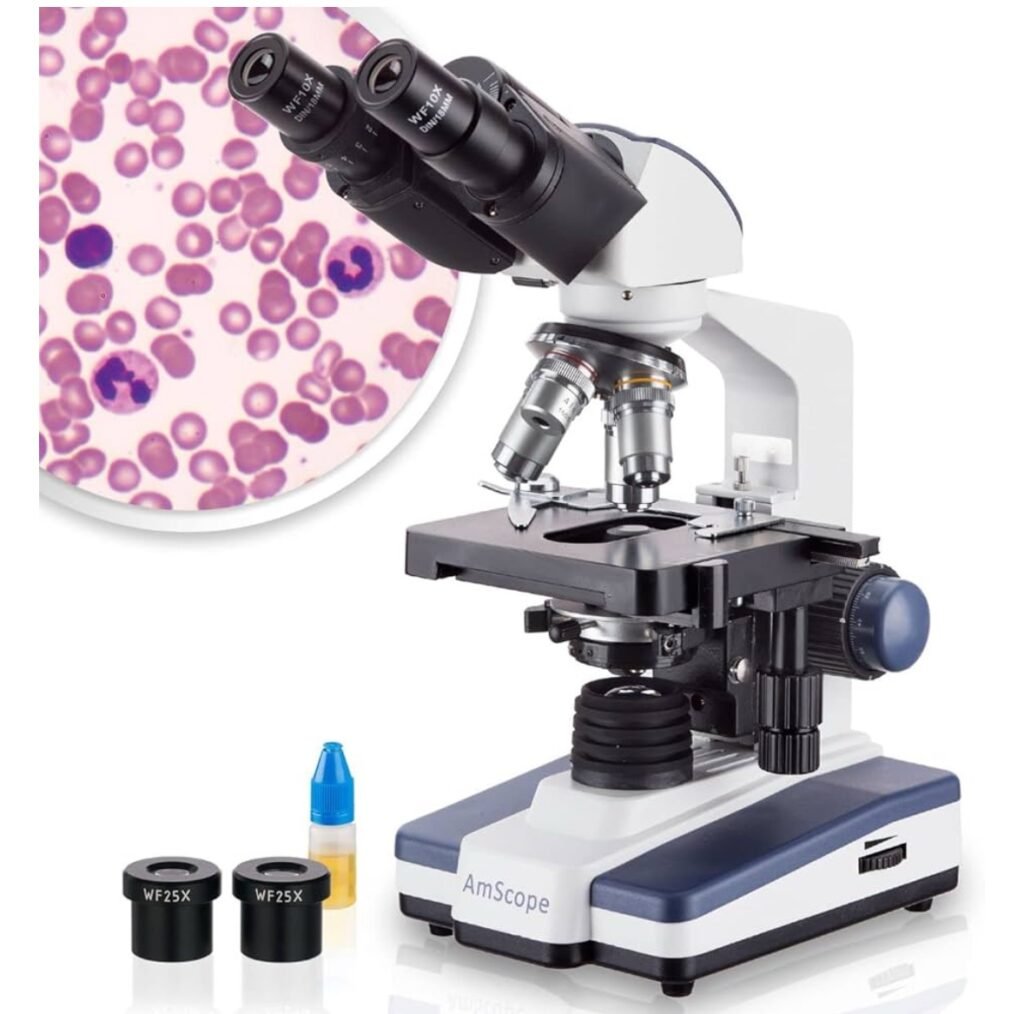 Our Affiliates - AmScope B120C Series Student & Professional LED Binocular Compound Microscope - 40X-2500X Magnification - Features Siedentopf Head & 3D Mechanical Stage