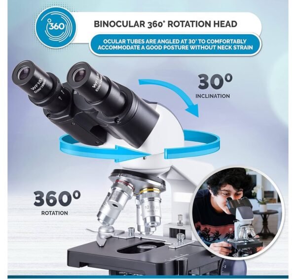 Our Affiliates - AmScope B120C Series Student & Professional LED Binocular Compound Microscope - 40X-2500X Magnification - Features Siedentopf Head & 3D Mechanical Stage - Image 3